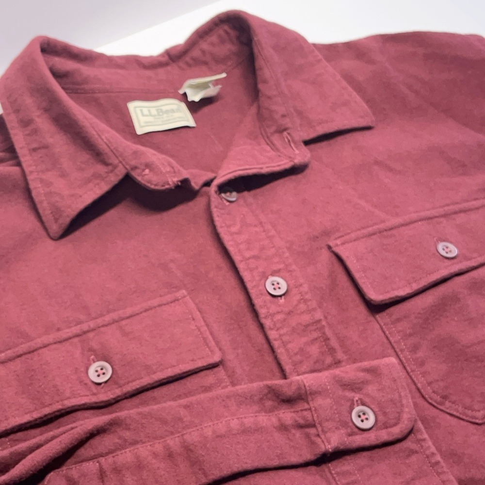 LL Bean Mens XLT Chamois Flannel Button Shirt Tall Burgundy 0 MT04 Chore Outdoor